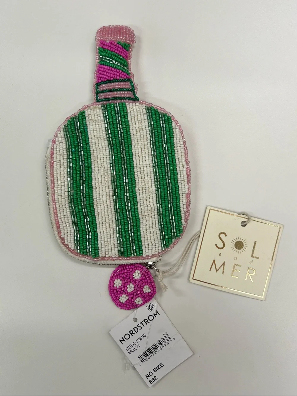NWT Sol and Mer Hand-Beaded Pickleball Paddle Coin Purse